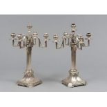 FINE PAIR OF CANDLE HOLDERS IN SILVER PLATE, PROBABLY ENGLAND EARLY 20TH CENTURY

four arms,