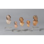 FIVE BUSTS IN TERRACOTTA, NAPLES 18-19TH CENTURY

lacquered in polychrome, depicting various