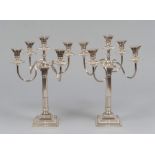 PAIR OF CANDLE HOLDERS IN SILVER, 20TH CENTURY

English style, five arms shaped as ramages, square