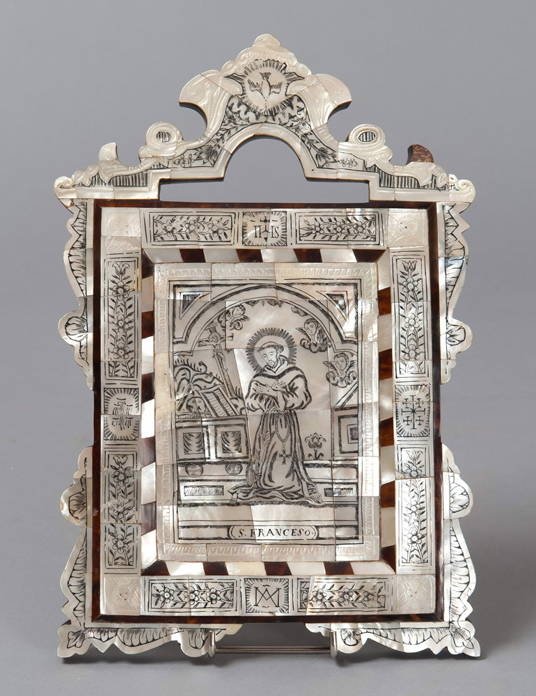 ICON IN MOTHER OF PEARL, PROBABLY NAPLES, EARLY 19TH CENTURY

engraved with figure of Saint