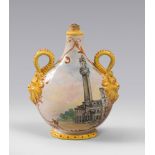FLASK IN MAIOLICA, SIENA 20TH CENTURY

polychrome glazing, with view of Florence.

Inscribed on