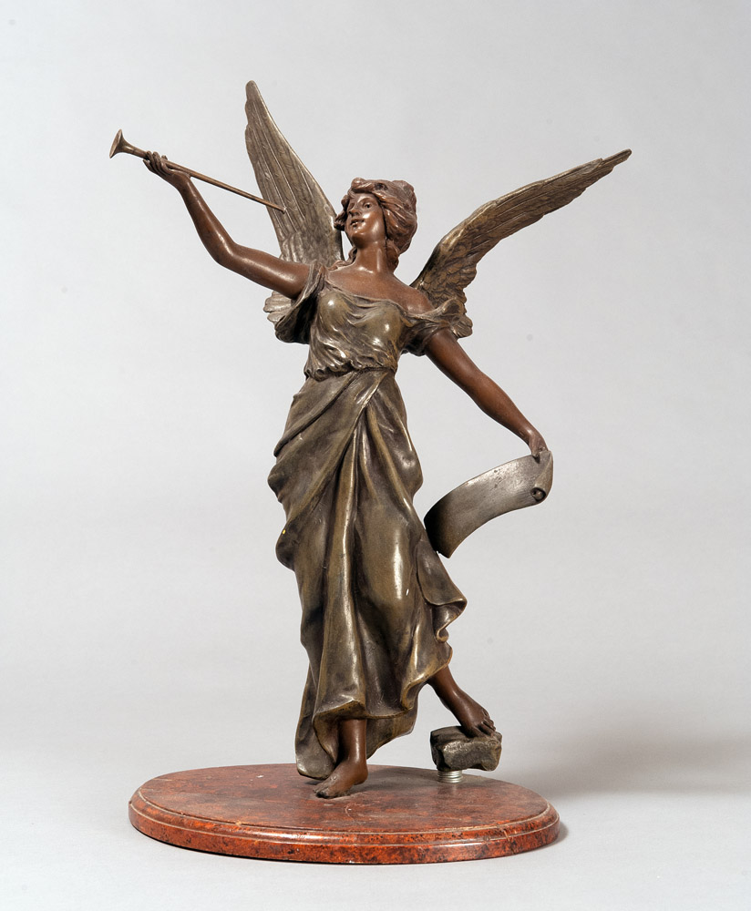 FIGURE OF ANGEL IN METAL, FRANCE LATE 19TH CENTURY

burnished base with green glazing. The figure is