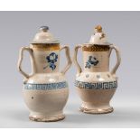 TWO CARAFES IN CERAMIC, PROBABLY PUGLIE 19TH CENTURY

with lids, glazed in white, blue and