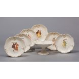 STAND AND SIX PLATES IN CERAMIC, MEMORABILIA OF BOHEME, 20TH CENTURY

painted with figures of
