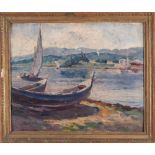 PAINTER EARLY 20TH CENTURY



LANDSCAPE OF LAKE WITH BOATS

Oil on cardboard, cm. 37 x 46

Traces of