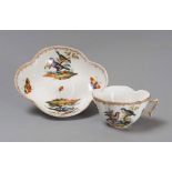 CUP AND SAUCER IN PORCELAIN, MEISSEN AUGUSTUS REX, 19TH CENTURY

glazed white and polychrome, with