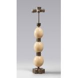UNUSUAL LAMP IN SILVER PLATE, 1960s 

shaft complete with three ostrich eggs. 

h. cm. 63.