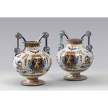 PAIR OF VASES IN  MAIOLICA, PROBABLY DERUTA LATE 19TH CENTURY

glazing in white and polychrome.