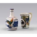 EWER AND BOTTLE IN CERAMIC, 20TH CENTURY

glazing in white and polychrome.

Ewer marked 'Mastrovito'