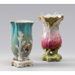 TWO VASES IN PORCELAIN, PERIOD OF LUIGI FILIPPO

polychrome glazing, shaped as leaves and trees.