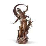 GROUP IN ANTIMONY, PROBABLY FRANCE EARLY 20TH CENTURY

depicting allegory of lady and angel. Base in