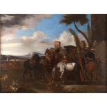 PIETER VAN BLOEMEN, workshop of

(Anversa 1657 - 1720)



LANDSCAPE WITH RESTING HORSEMEN

Oil on