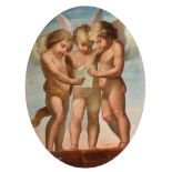 ITALIAN PAINTER, LATE 19TH CENTURY



THREE CHERUBS, FROM GUIDO RENI

Oil on oval canvas, cm. 92 x