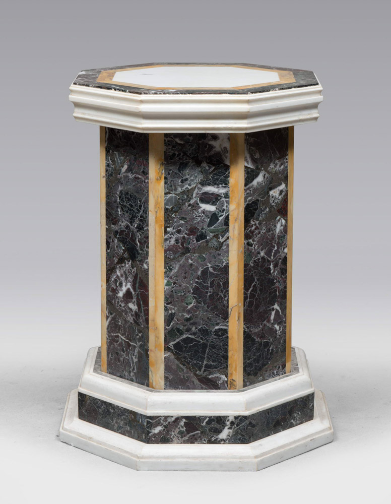 BASE IN MARBLE, 20TH CENTURY

column, with peach blossom marble, white marble and Siena yellow