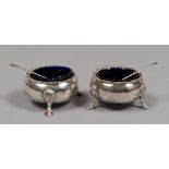 PAIR OF SALTCELLARS IN SILVER, HALLMARK SHEFFIELD 1857

blue bowls. With spoons. 

Silversmith E.R.