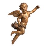 FIGURE DI ANGEL IN GILTWOOD, EARLY 20TH CENTURY

flying and holding flowers.

Size cm. 38 x 26 x 12.