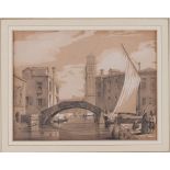 ITALIAN PAINTER, EARLY 20TH CENTURY



FIGURES ALONG THE CANAL 

Watercolour and pencil on paper,