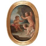 NEAPOLITAIN PAINTER, LATE 18TH CENTURY 
LITTLE ANGELS PLAYING
Oil on oval canvas, cm. 28.5 x 19.5