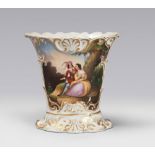 SMALL VASE IN PORCELAIN, PROBABLY FRANCE 19TH CENTURY

white and polychrome glazing, painted with