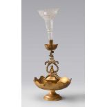 FRUITBOWL IN GILT METAL, LIBERTY PERIOD

flower holder in cut glass, and figure of angel. 

h. cm.