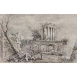 ROMAN PAINTER, LATE 18TH CENTURY



ARCHITECTURE WITH FIGURES

Mixed media on paper, cm. 24,5 x 38,5