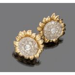 FINE PAIR OF EARRINGS

in yellow gold 18 kt., sunflower shaped with pavè of antique cut diamonds.