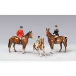 THREE EQUESTRIAN GROUPS IN CERAMIC, ENGLAND 20TH CENTURY

entirely polychrome glazing. 

Marked