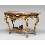 FINE CONSOLE IN GILTWOOD, ROMA MID 18TH CENTURY

with an extraordinary top in African marble and