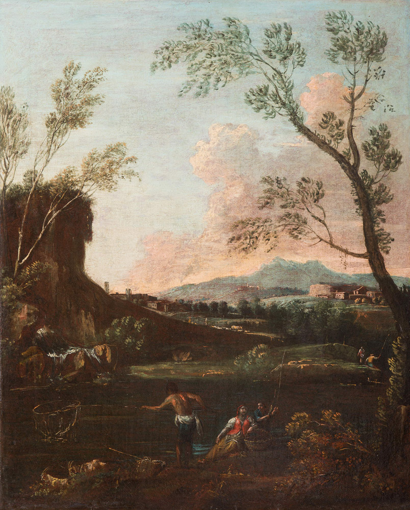 ANTONIO DIZIANI, attr. to

(Venezia 1737 - 1797)



RIVER LANDSCAPE WITH FISHERMEN

Oil on canvas,