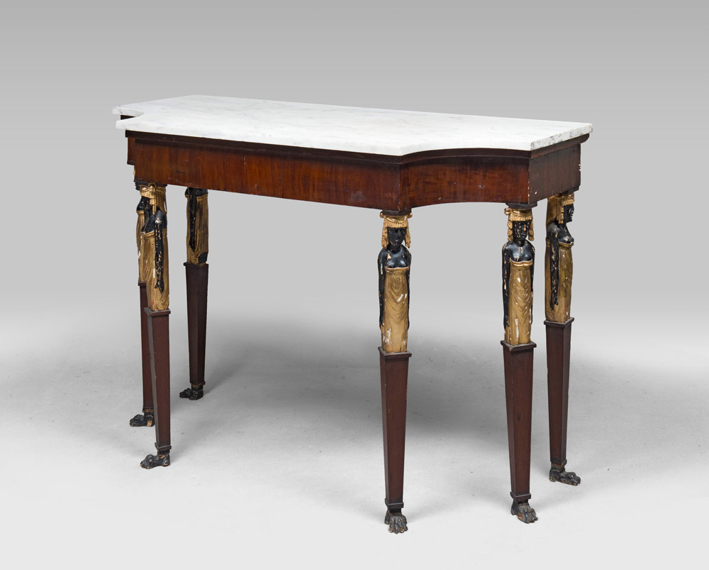 FINE CONSOLE 'RETOUR D'EGYPT', PROBABLY LUCCA, EARLY 19TH CENTURY

with white marble top. Six legs
