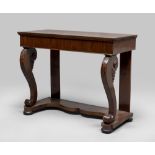 FINE CONSOLE IN MAHOGANY, CENTRAL ITALY 19TH CENTURY

Two front leges as dolphins. 

Size cm. 103