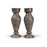PAIR OF VASES IN SILVER, PERSIA 20TH CENTURY

entirely embossed with historical scenes and floral