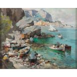 FELICE GIORDANO

(Napoli 1880 - Capri 1964)



MARINA WITH VILLAGE AND FISHERMEN

Oil on canvas, cm.