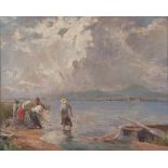 ITALIAN PAINTER, EARLY 20TH CENTURY



VIEW OF LAKE WITH FISHERMEN PULLING IN THEIR NETS 

Oil on