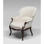 SMALL ARMCHAIR IN WALNUT, PROBABLY GENOVA, 19TH CENTURY

with carved legs. Fine upholstery in pale