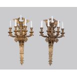 FINE PAIR OF WALL LAMPS IN ORMOLU, EMPIRE PERIOD

chiselled with figures of maids with cornucopias