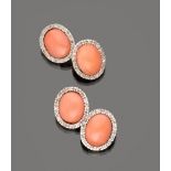 CUFFLINKS

in white gold 18 kt., oval with coral and diamond surround. 

Size cm. 1,2, weight gr.