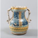 VASE IN MAIOLICA, PROBABLY SICILY 19TH CENTURY

white, cobalt and ochre glazing. Curled