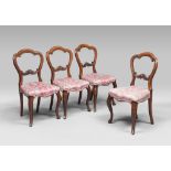 FOUR CHAIRS IN WALNUT, 19TH CENTURY

trefoil back and lightly carved legs.  

Size cm. 89 x 43 x