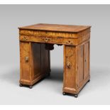 SPLENDID AND RARE WRITING TABLE IN ELM BURL, NORTHERN ITALY, 19TH CENTURY

in three sections, with