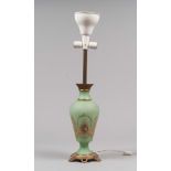 FINE LAMP IN OPALINE, LATE 19TH CENTURY

green base, with flowers in polychrome and gold. Base in