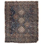 REMAINS OF SHIRAZ RUG, LATE 19TH CENTURY

design of stepped diamonds in sequence and symbolic