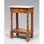 SMALL CONSOLE IN CHERRYWOOD, PROBABLY TUSCANY, EMPIRE PERIOD

rectangular top in white marble. One