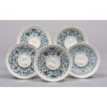 FIVE REPRODUCTIONS OF PLATES IN PORCELAIN DOCCIA, 20TH CENTURY

white and blue glazing, with