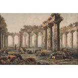 HUBERT ROBERT

(Parigi 1733 - 1808)



HERA TEMPLE AT PAESTUM WITH VISITORS

Watercolour on paper,