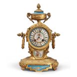 FINE TABLE CLOCK IN BRONZE, FRANCE 19TH CENTURY

with plaques in Sevres porcelain, on turquoise