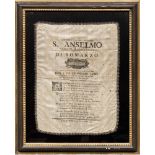 DRAPERY IN ENGRAVED SILK, DATED 1796

inscribed with sonnet by S. Anselmo.

Size cm. 49 x 36.