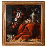 PAINTER FROM CREMONA, 18TH CENTURY



STILL LIFE OF FLOWERS, FRUIT, TABLECLOTH IN RED VELVET,