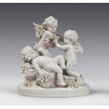 GROUP IN PORCELAIN, PROBABLY GINORI, LATE 19TH CENTURY

depicting three angels in a landscape,