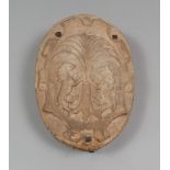 FAMILY CREST IN WHITE MARBLE, 17TH CENTURY

oval, carved with palm and rearing lions. Complete